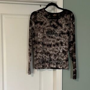 Harley-Davidson Women's Black & Gray Tie-Dye Long Sleeve Tee